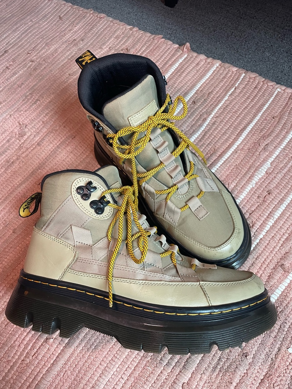 Dr. Martens Military Green Boots with Yellow Laces